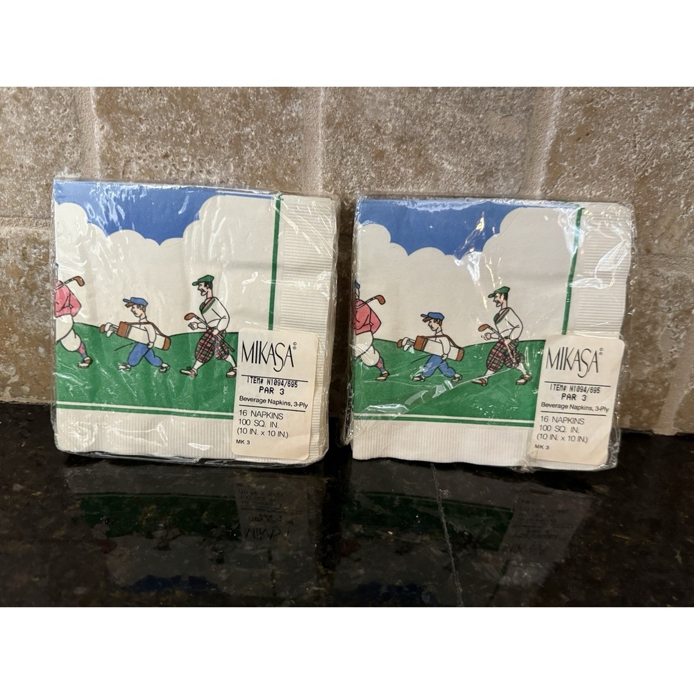 Vintage Golf Themed Pack Of 2 Paper Napkins NOS One Opened